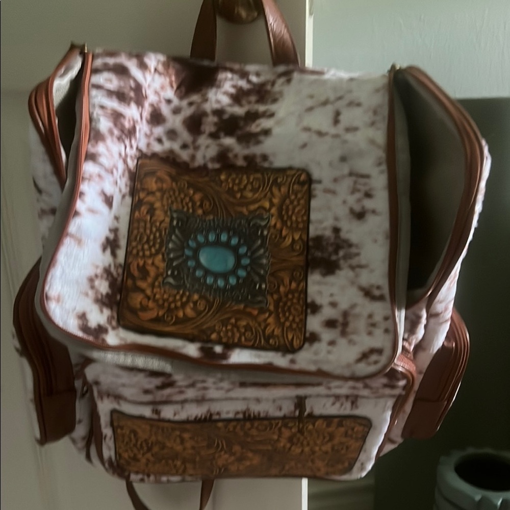 Brown and White Women's Backpack